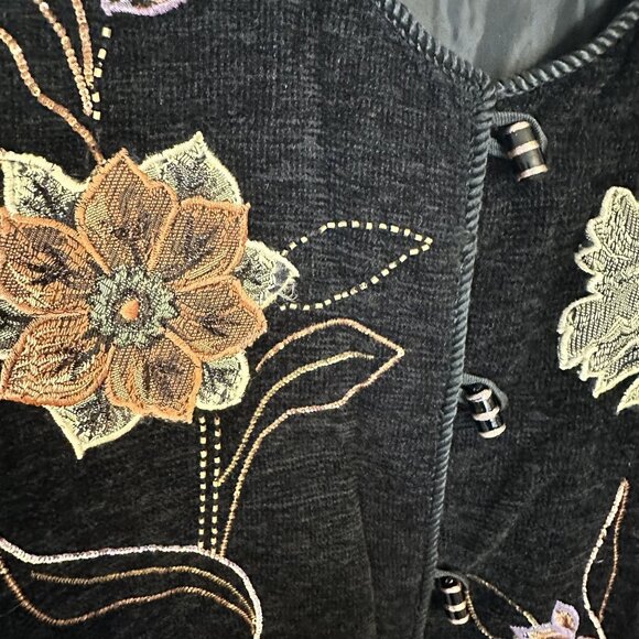 Vtg Womens Julia Kim Jacket Black Floral Embroidered Long Sleeve Rayon Blend XL - Picture 3 of 8